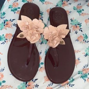 Tory Burch Burgundy Jelly Sandals